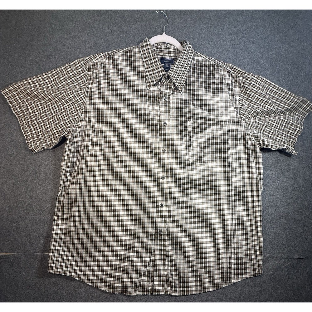 Dockers Men's Short Sleeve Plaid Button Down Shirt Brown White XXL